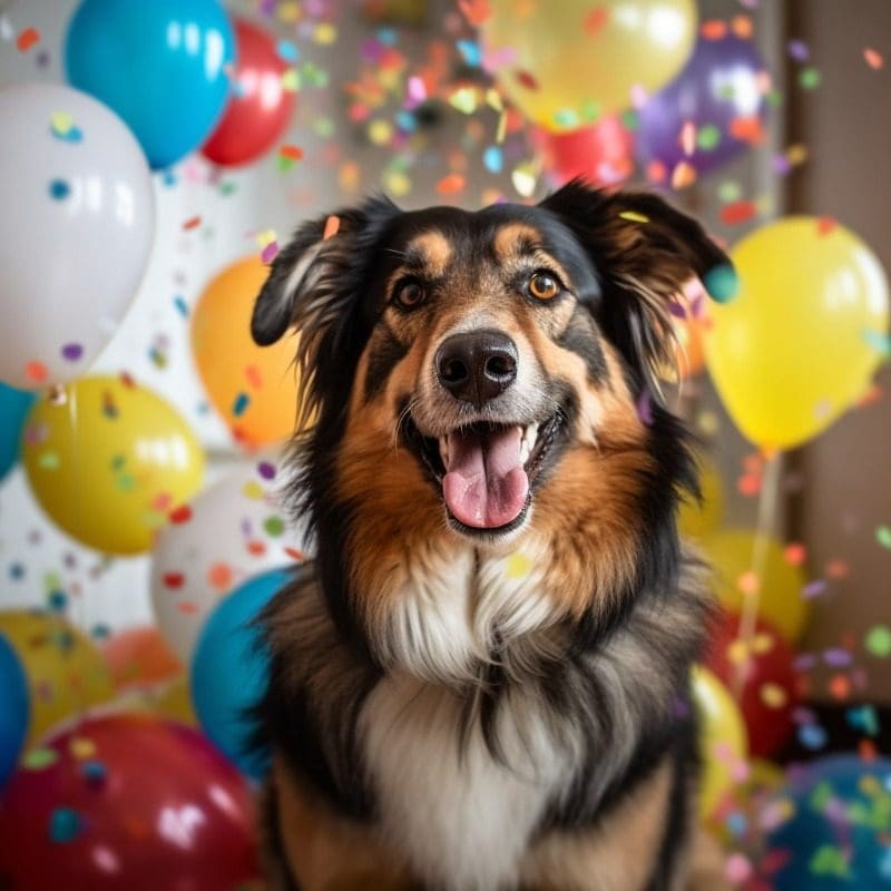 Happy dog with balloons