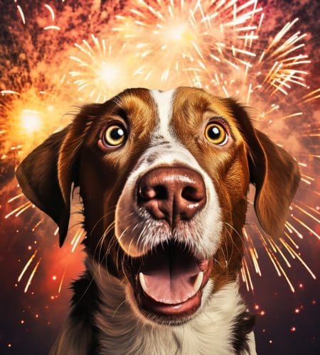 dog scared of fireworks in need of dog ear muffs