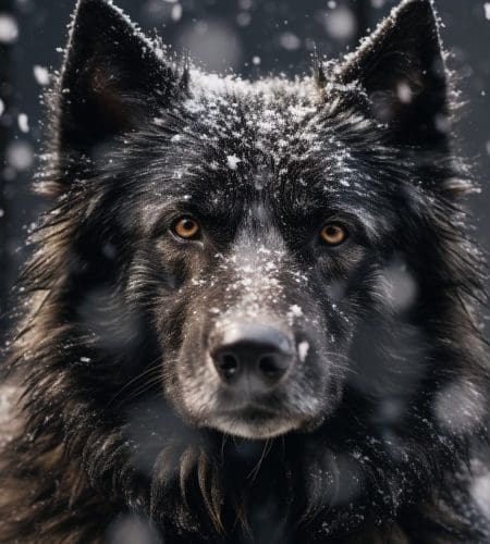 mexican wolfdog in a snowstorm