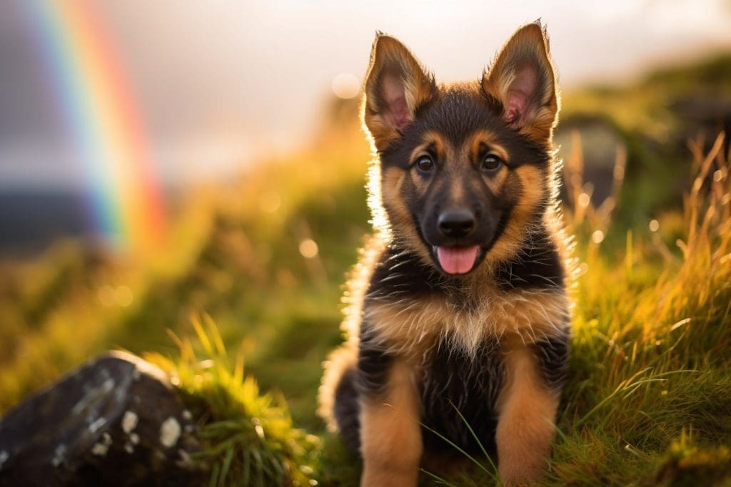 8-week old German Shepherd puppy joyously exploring